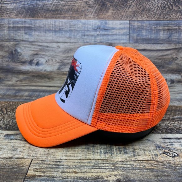 Run DMC Mens Trucker Hat Neon Orange 90s Hip Hop Rap Retro Baseball Cap - Picture 4 of 8